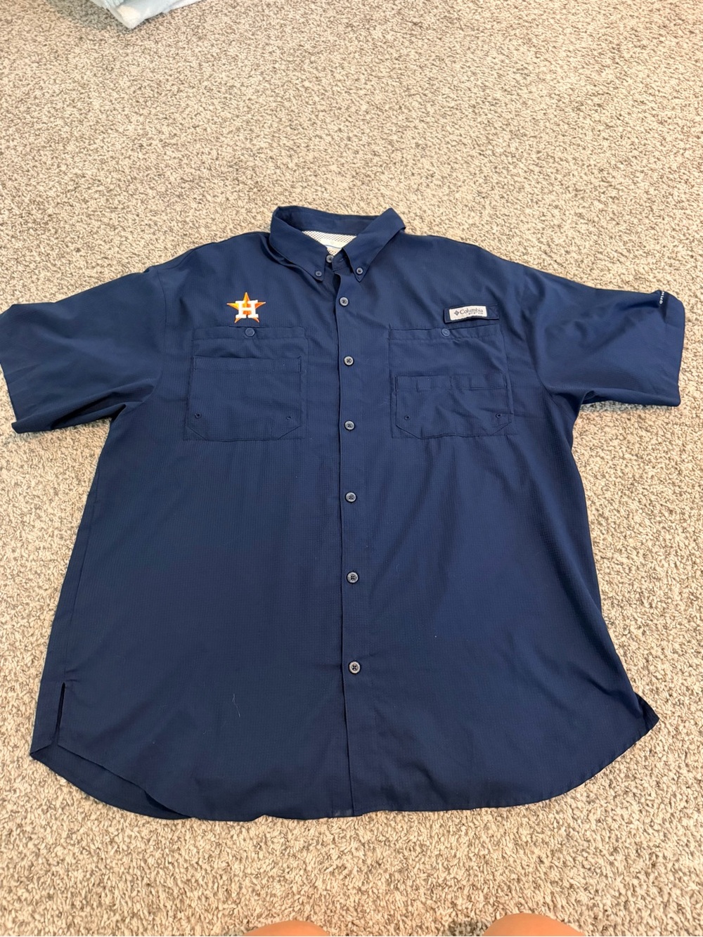 Houston Astros Columbia Men's Navy Short-Sleeve Button-Down Shirt